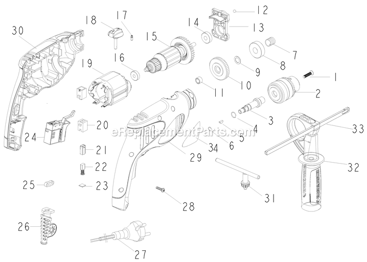 Black and Decker HD400-B3 (Type 1) 3/8 Hammer Drill Power Tool Page A Diagram